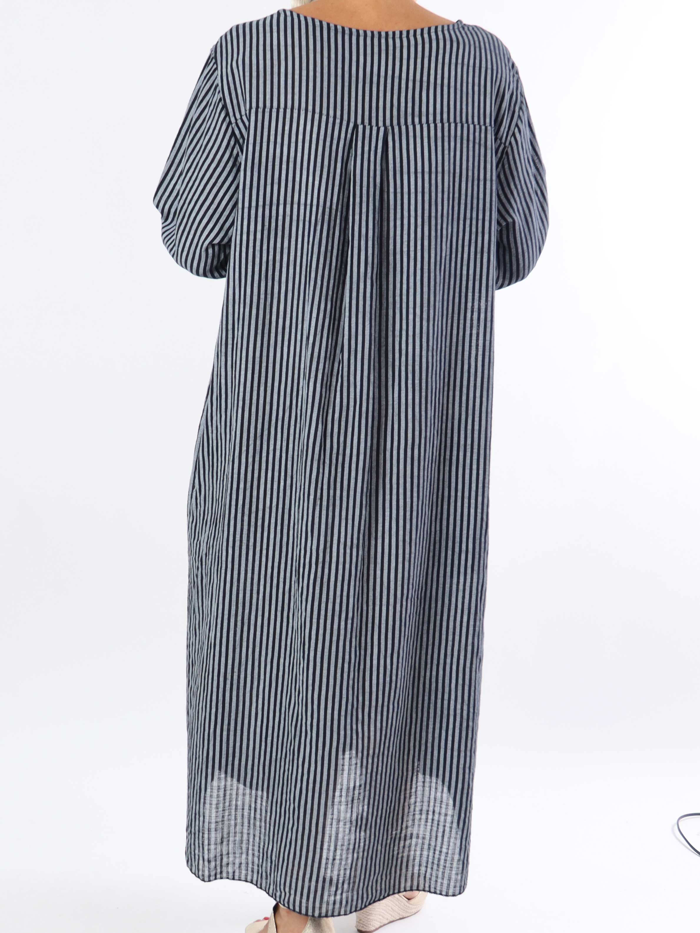 Arizona Stripe - Lang plus size bomuldskjole i hørlignende stof